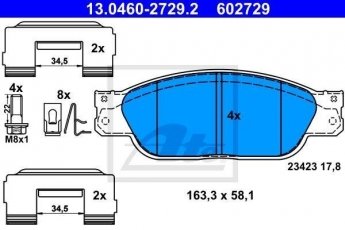 Купить 13.0460-2729.2 ATE Тормозные колодки  Ягуар без датчика износа, не подготовленно для датчика износа