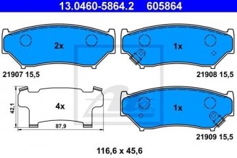 Купить 13.0460-5864.2 ATE Тормозные колодки передние Grand Vitara XL-7 (1.6, 2.0) с звуковым предупреждением износа