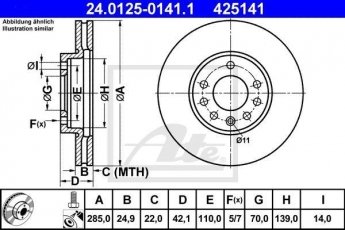 Купити 24.0125-0141.1 ATE Гальмівні диски Крома (1.8 16V, 1.9 D Multijet, 2.2 16V)