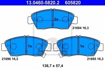 Купить 13.0460-5820.2 ATE Тормозные колодки передние Civic (1.3, 1.4, 1.5, 1.6, 1.7) с звуковым предупреждением износа