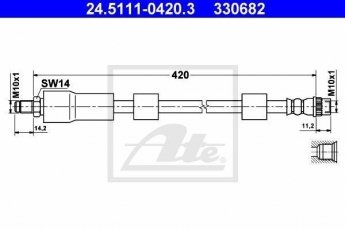 Купить 24.5111-0420.3 ATE Тормозной шланг Peugeot 307 (1.4, 1.6, 2.0)