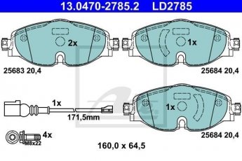 Купить 13.0470-2785.2 ATE Тормозные колодки передние Octavia A7 вкл. датчик износа, подготовлено для датчика износа колодок