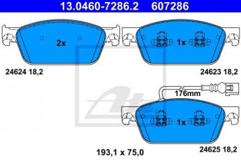 Купить 13.0460-7286.2 ATE Тормозные колодки передние Мультивен (1.9, 2.0, 2.5, 3.2) с датчиком износа