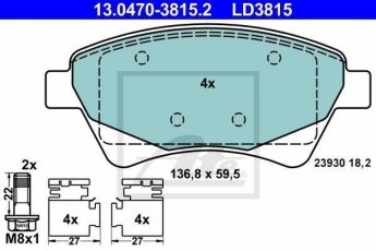 Купить 13.0470-3815.2 ATE Тормозные колодки передние Меган 2 (1.4, 1.5, 1.6, 1.9, 2.0) без датчика износа