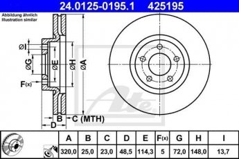 Купить 24.0125-0195.1 ATE Тормозные диски Mazda 3 (BK, BL) (2.3 DiSi Turbo MPS, 2.3 MPS, 2.3 MPS Turbo)