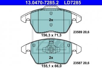 Купити 13.0470-7285.2 ATE Гальмівні колодки передні Jetta 4 (1.2, 1.4, 1.6, 1.8, 2.0) без датчика износа, не подготовленно для датчика износа