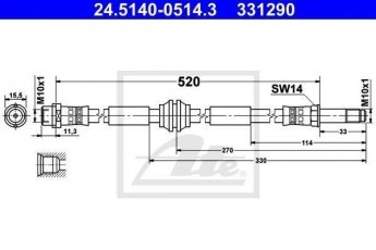 Купить 24.5140-0514.3 ATE Тормозной шланг Transporter (T5, T6) (1.9, 2.0, 2.5, 3.2)