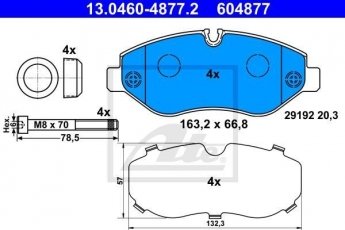 Купить 13.0460-4877.2 ATE Тормозные колодки передние Спринтер 906 (1.8, 2.1, 3.0, 3.5) без датчика износа, подготовлено для датчика износа колодок