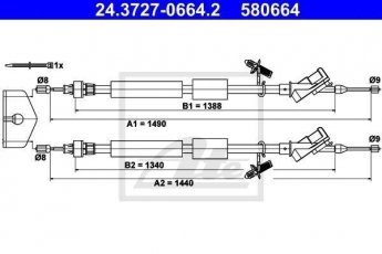Купить 24.3727-0664.2 ATE Трос ручника Focus 2 1.4