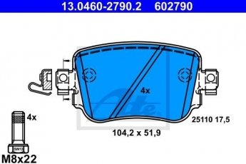 Купить 13.0460-2790.2 ATE Тормозные колодки  Octavia A7 без датчика износа, не подготовленно для датчика износа