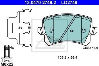 Купить 13.0470-2749.2 ATE Тормозные колодки задние Audi Q3 (1.4, 2.0) без датчика износа, не подготовленно для датчика износа