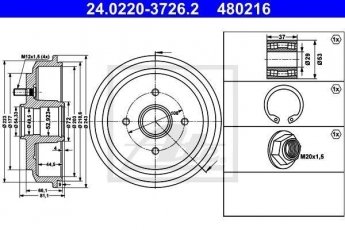 Купить 24.0220-3726.2 ATE Тормозной барабан Mazda 2 (1.2, 1.4, 1.6)