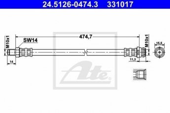 Купити 24.5126-0474.3 ATE Гальмівний шланг B-Class W245 (1.5, 1.7, 2.0)