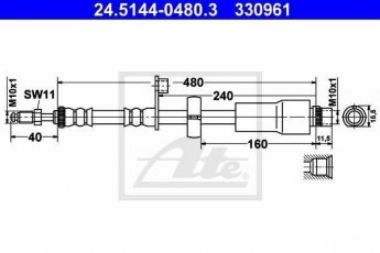 Купить 24.5144-0480.3 ATE Тормозной шланг Peugeot 207 (1.4, 1.6)