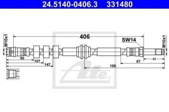 Купити 24.5140-0406.3 ATE Гальмівний шланг Audi A4 (2.0 TDI quattro, 2.0 TFSI quattro, 3.0 TDI quattro)