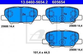 Купить 13.0460-5654.2 ATE Тормозные колодки  Mitsubishi ASX (1.6, 1.8, 2.0, 2.3) с звуковым предупреждением износа
