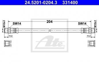 Купить 24.5201-0204.3 ATE Тормозной шланг BMW E36 (1.6, 1.7, 1.8, 1.9, 2.5)