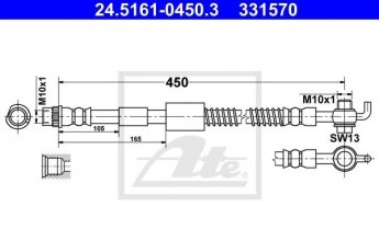 Купить 24.5161-0450.3 ATE Тормозной шланг Peugeot 308 (1.6 GTi, 1.6 THP)