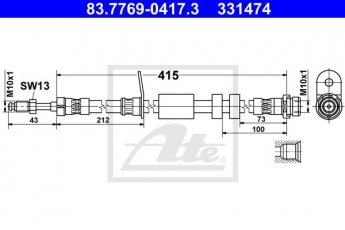 Купить 83.7769-0417.3 ATE Тормозной шланг Transit Connect (1.0, 1.5, 1.6)