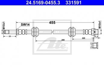Купить 24.5169-0455.3 ATE Тормозной шланг 2-series (F45, F46) (1.5, 2.0)