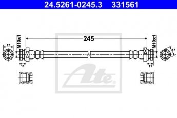 Купити 24.5261-0245.3 ATE Гальмівний шланг Hyundai i10 (1.0, 1.1, 1.2)