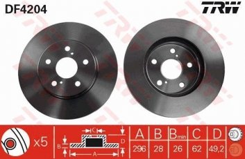 Купити DF4204 TRW Гальмівні диски Camry 30 (2.0 VVTI, 2.4 VVT-i, 3.0 V6)