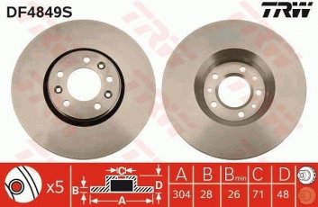 Купить DF4849S TRW Тормозные диски Citroen C5 3 (1.6, 1.7, 2.0)