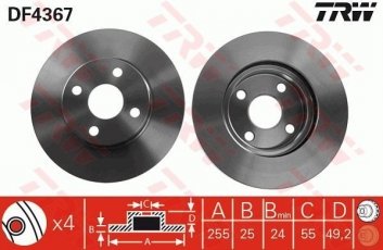 Купить DF4367 TRW Тормозные диски Corolla (120, 140, 150) (1.3, 1.4, 1.5, 1.6, 1.8)