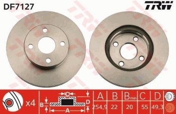 Купить DF7127 TRW Тормозные диски Corolla (120, 140, 150) (1.8, 1.8 VVTi, 2.0 D-4D)