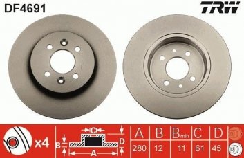 Купить DF4691 TRW Тормозные диски Кенго 1 (1.6 16V, 1.9 dCi)