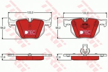 Купити GDB1727DTE TRW Гальмівні колодки задні 6 серія (Е63, Е64) 630 i подготовлено для датчика износа колодок