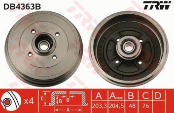 Купить DB4363B TRW Тормозной барабан Clio 3 (1.1, 1.4, 1.5, 1.6, 2.0)