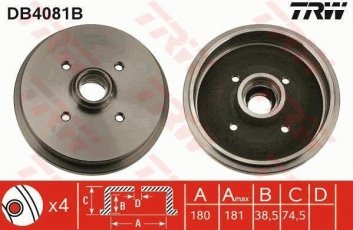 Купити DB4081B TRW Гальмівний барабан Passat B2 (1.3, 1.6, 1.8, 1.9, 2.1)