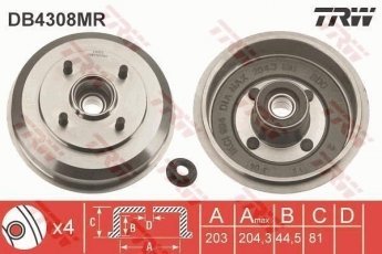 Купить DB4308MR TRW Тормозной барабан Мазда 2 (1.2, 1.3, 1.4, 1.6)