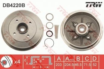 Купити DB4220B TRW Гальмівний барабан Peugeot 206 (1.1, 1.4, 1.6, 1.9, 2.0)