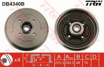 Купить DB4340B TRW Тормозной барабан Микра (1.0, 1.2, 1.4, 1.5, 1.6)