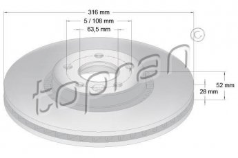 Купить 304 405 Topran Тормозные диски Вольво С60 2 (1.5, 1.6, 2.0, 2.4, 3.0)
