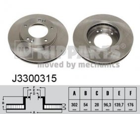 Купить J3300315 Nipparts Тормозные диски Соренто (2.4, 2.5, 3.3, 3.5)