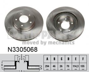 Купити N3305068 Nipparts Гальмівні диски Міцубісі АСХ (1.6, 1.8, 2.0, 2.3)