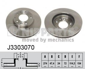 Купить J3303070 Nipparts Тормозные диски Мазда 626 (2.0, 2.0 H.P., 2.0 Turbo DI)