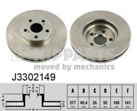 Купить J3302149 Nipparts Тормозные диски Avensis T25 (1.6, 1.8, 2.0)