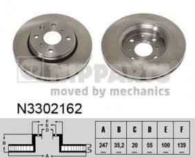Купить N3302162 Nipparts Тормозные диски Ситроен С1 (1.0, 1.0 VTi 68, 1.4 HDi)