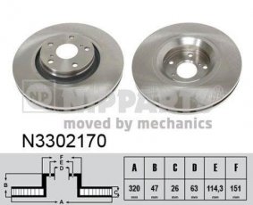 Купити N3302170 Nipparts Гальмівні диски Авенсіс Т27 (1.6 D4-D, 2.0 D-4D, 2.2 D-4D)
