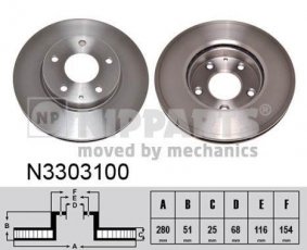 Купить N3303100 Nipparts Тормозные диски Mazda 3 BM (1.5, 1.6)