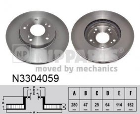 Купити N3304059 Nipparts Гальмівні диски Civic (1.3, 1.6, 1.8, 2.2)
