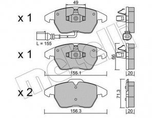 Купить 22-0548-0 Metelli Тормозные колодки передние Джетта (3, 4) (1.4, 1.9, 2.0, 2.5) с датчиком износа