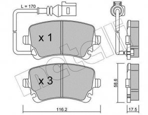 Купить 22-0554-0 Metelli Тормозные колодки задние Transporter T5 (1.9, 2.0, 2.5) с датчиком износа