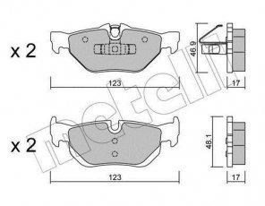 Купить 22-0642-0 Metelli Тормозные колодки задние БМВ Е81 (2.0, 3.0) подготовлено для датчика износа колодок