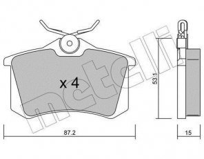 Купить 22-0100-0 Metelli Тормозные колодки задние Peugeot 405 (1.8, 1.9, 2.0) без датчика износа