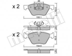 Купить 22-0557-5 Metelli Тормозные колодки передние BMW E81 (2.0, 3.0) подготовлено для датчика износа колодок